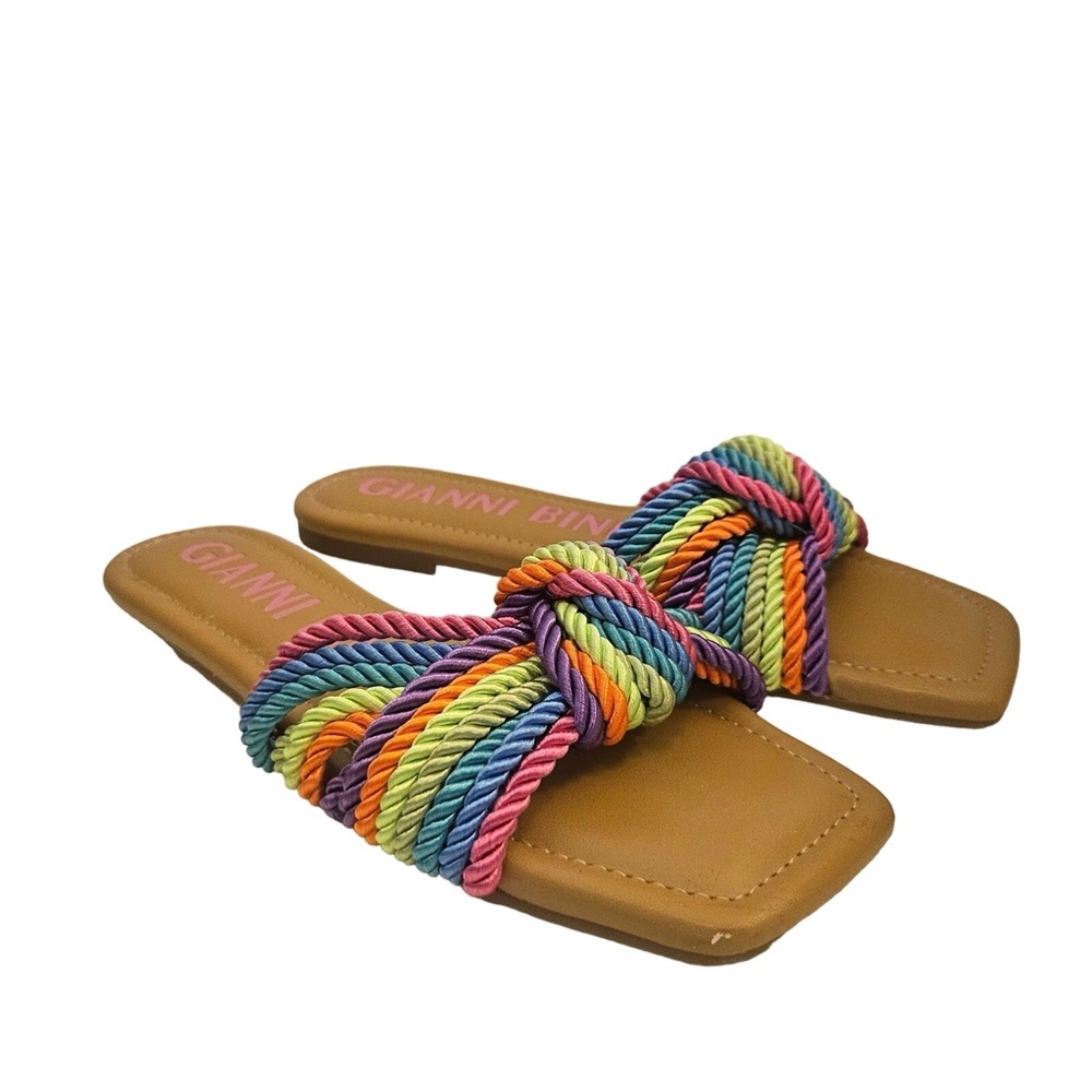Gianni Bini Penni Rainbow Corded Knot Flat Sandals, Size 9.5- NWT!